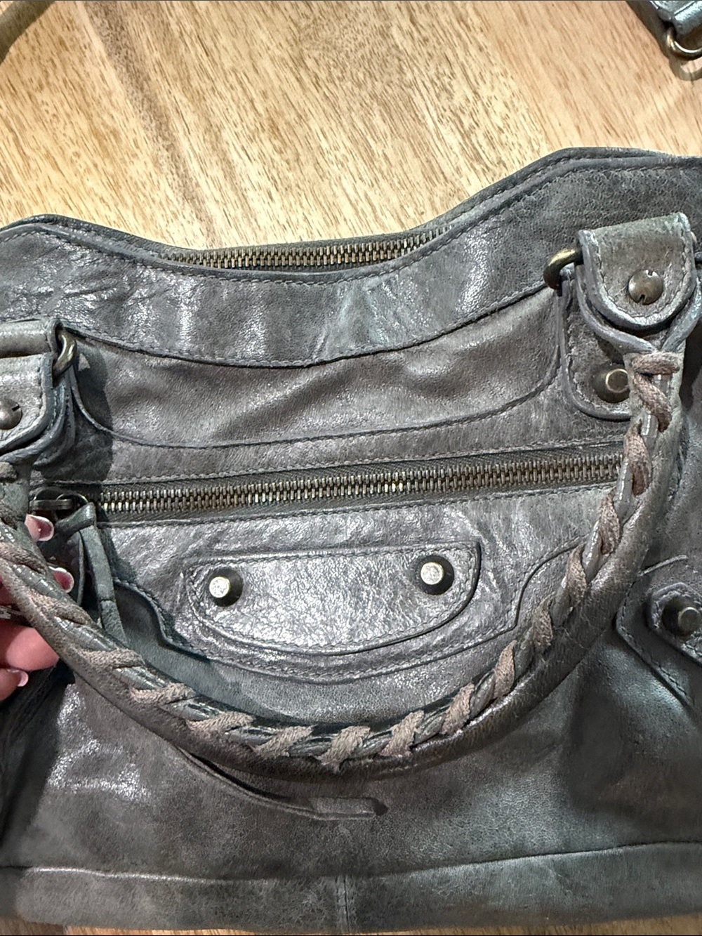 Vintage Balenciaga City Handle Bag 103208 213048 Leather Gray Authentic F0605423 - Picture 7 of 14